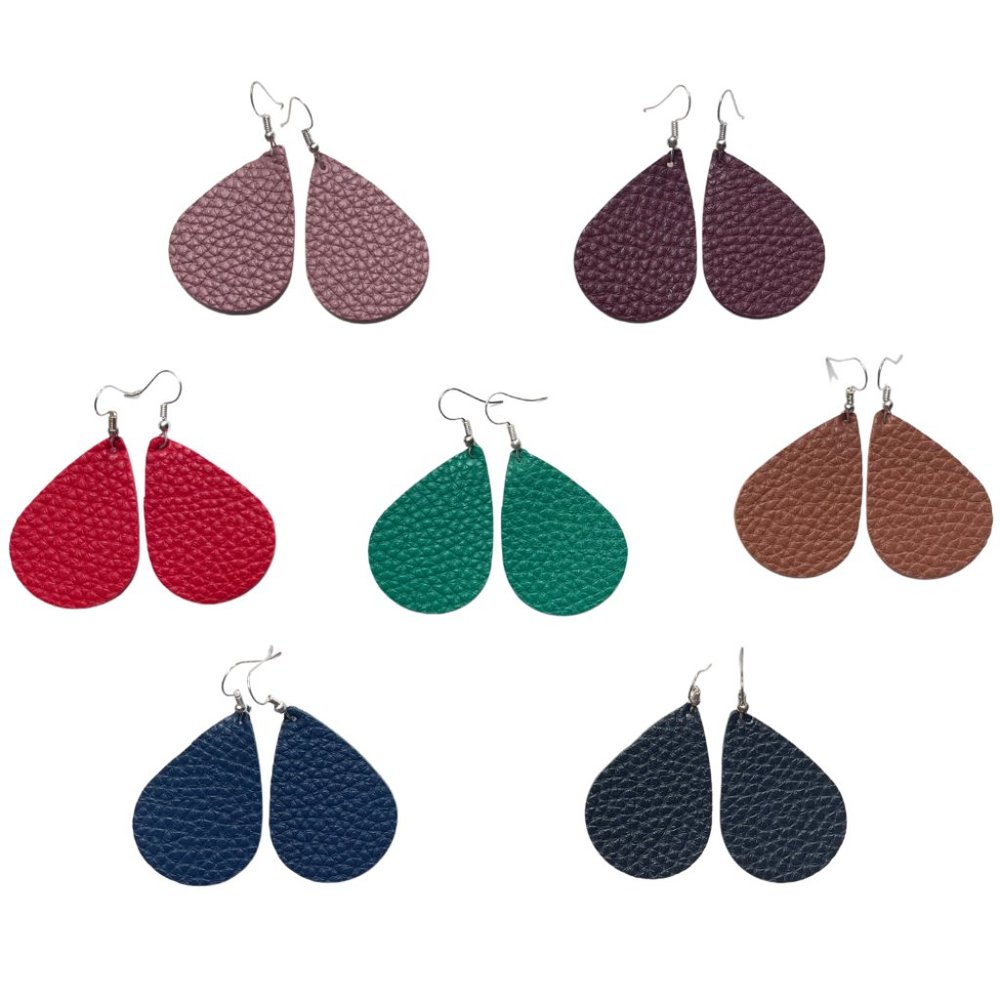 NEW Leather Teardrop Earrings Black Red Glitter Sparkly Green Brown